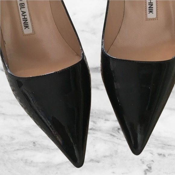 Manolo Blahnik BB Patent Leather Black Pointed Toe Pumps - Picture 6 of 16